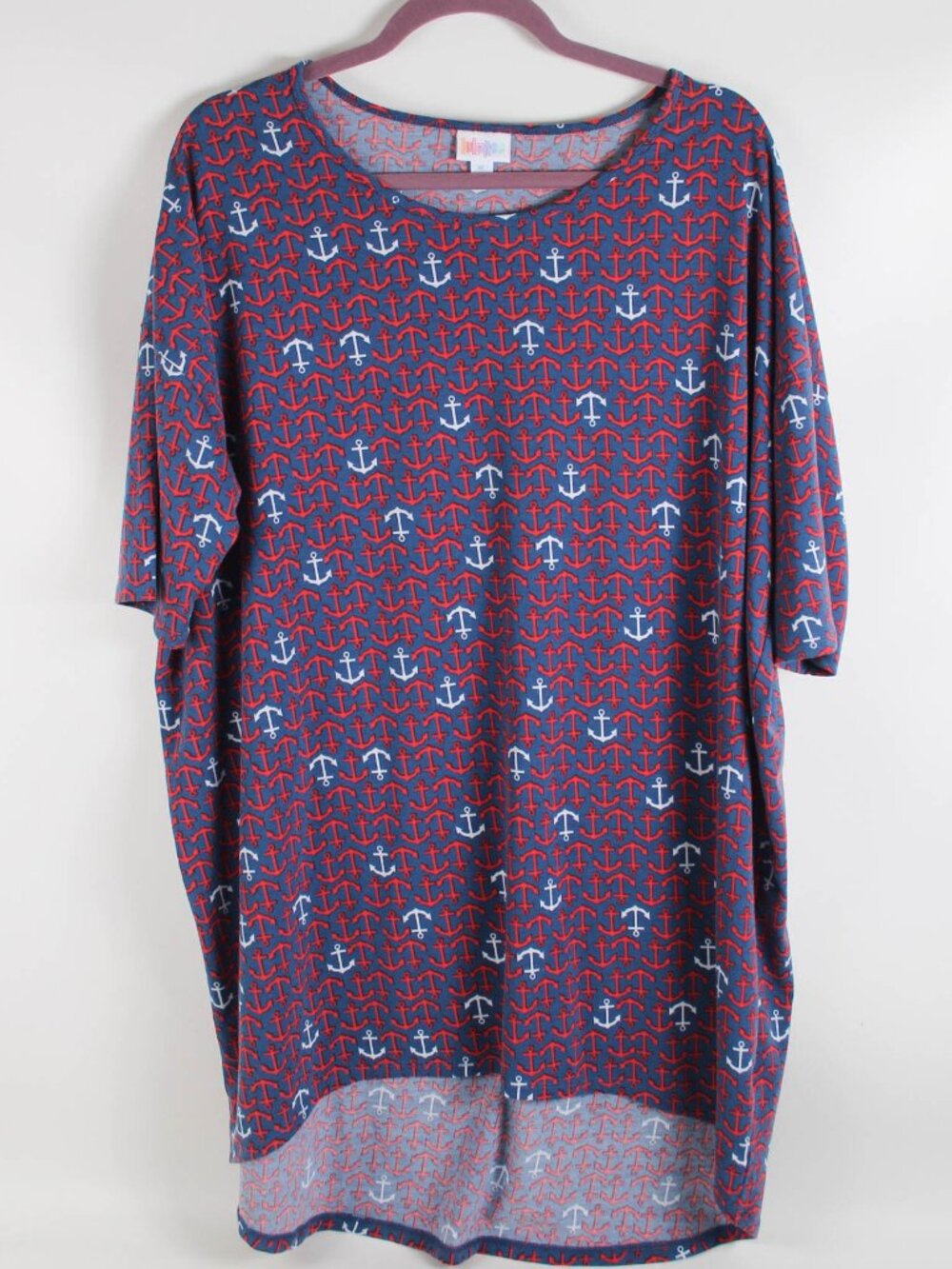 LuLaRoe XL Red Blue White Anchor Nautical Print Stretch Tee